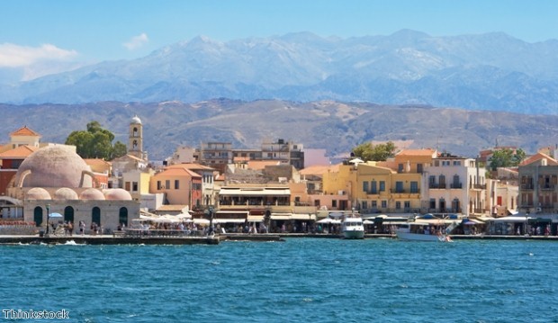 Chania harbour in Crete, Greece   