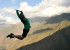 Kate Walker musters up some energy to celebrate after conquering the the Inca Trail  