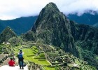 Trekkers admire the citadel of Machu Picchu